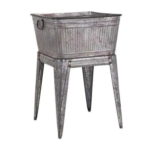 Benzara 32 in. Gray Galvanized Metal Multi-Functional Tub on Stand
