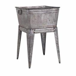 Benzara 32 in. Gray Galvanized Metal Multi-Functional Tub on Stand thumbnail 1