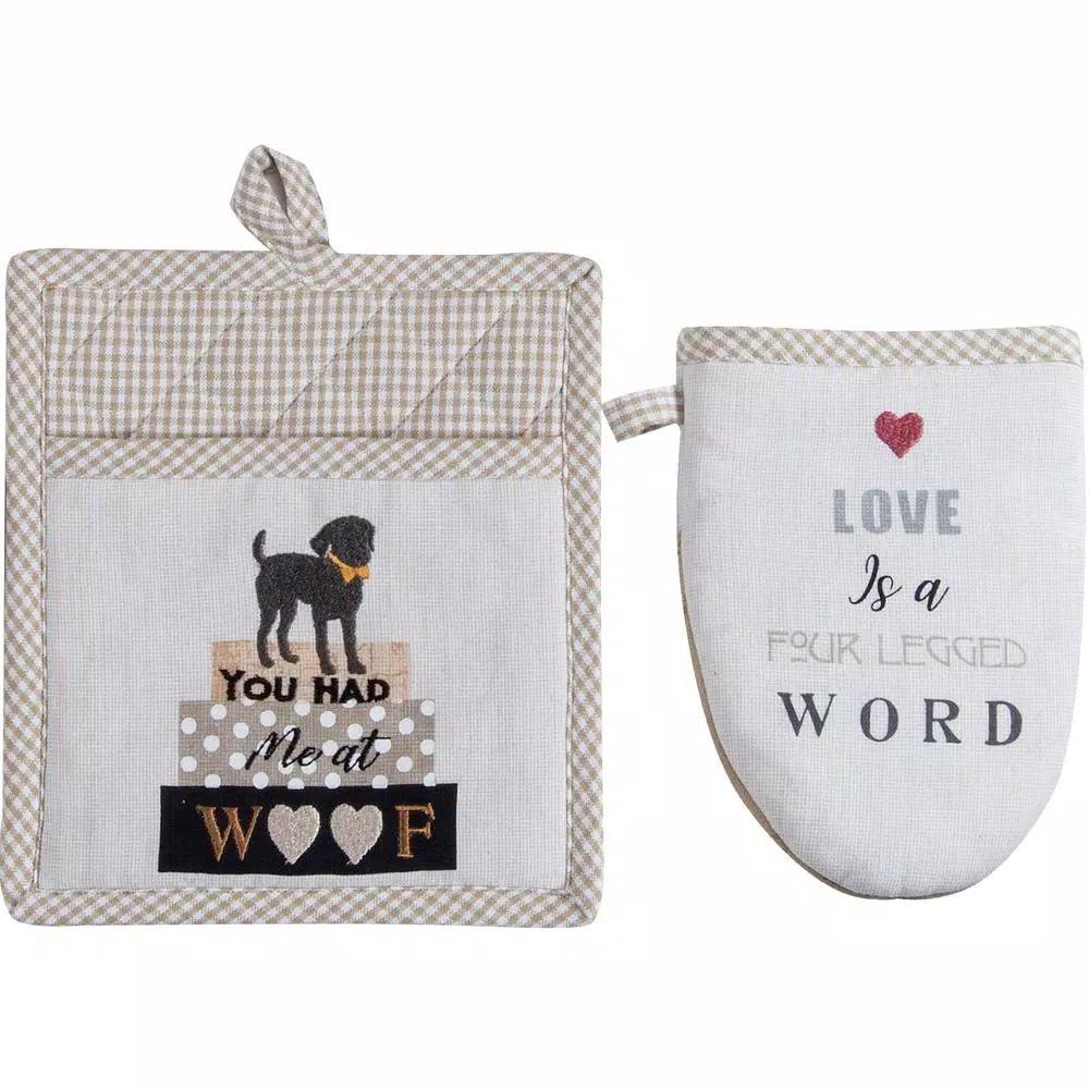 Kay Dee Fur Real Pets Dog Themed Gray Cotton Kitchen Textile Set - 4 Piece