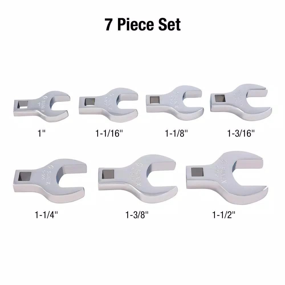 SUNEX TOOLS SUNEXPRESS 7-Piece Crowfoot Wrench Set, SAE, Alloy Steel