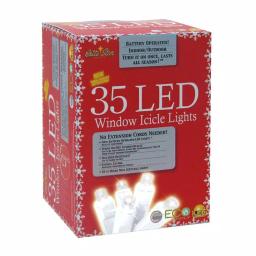 Brite Star 35-Light Battery Operated White LED Icicle String Lights with White Wire thumbnail 2