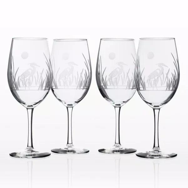 Rolf Glass Heron 18 oz. All-Purpose Wine Glass Set of 4, Etched Glassware