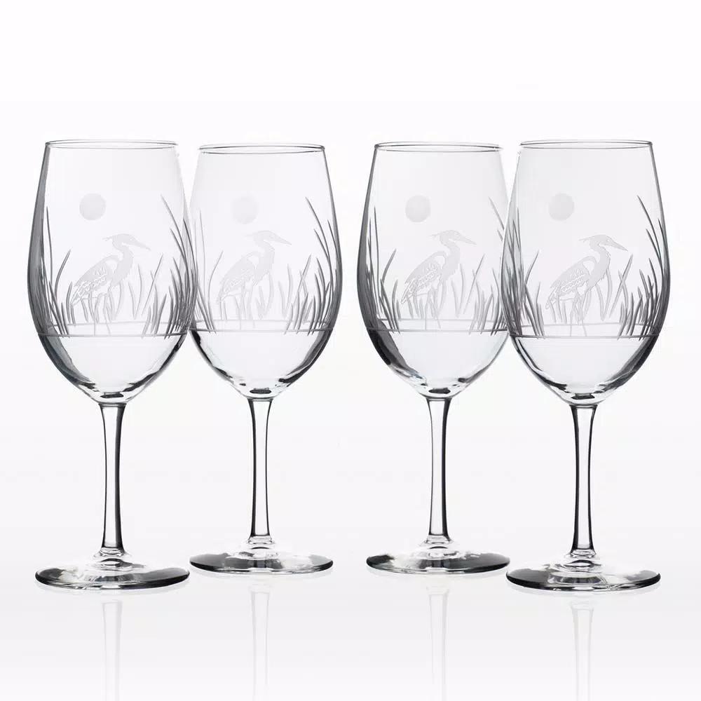 Rolf Glass Heron 18 oz. All-Purpose Wine Glass Set of 4, Etched Glassware