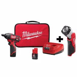 Milwaukee M12 12V Lithium-Ion 1/4 in. Hex Cordless Screwdriver Kit with LED Light, 2 Batteries, Charger & Bag thumbnail 1