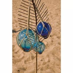 IMAX Worldwide Home Blue Glass Floats with Jute Rope Netting - Set of 3 Coastal Nautical Decor thumbnail 3
