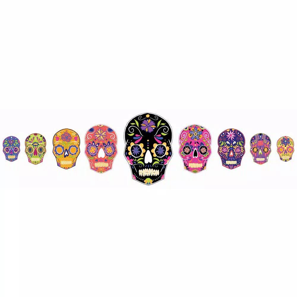 WallPops 39 in. x 34.5 in. Sugar Skull Wall Art Kit - 9 Piece Colorful Skeleton Decals