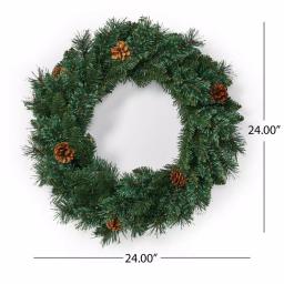 Noble House 24 in. Mixed Pine Artificial Christmas Wreath with Pine Cones and Warm White LED Lights, Battery Operated thumbnail 4