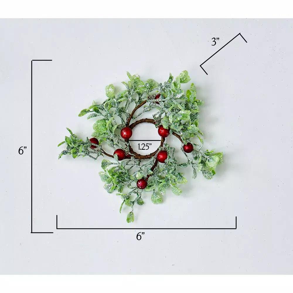 WORTH IMPORTS 1.25" Green Leaves and Red Berries Candle Ring Set of 6 - Seasonal Holiday Decor
