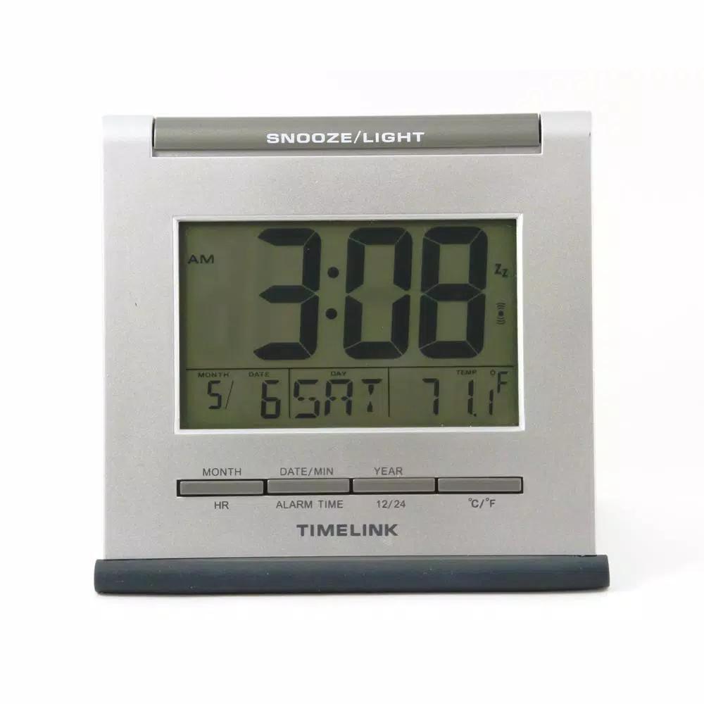 Unbranded Digital Alarm Clock with 1.4" LCD Display, Calendar, Temperature, and Smart Green Night Light - Black/Silver