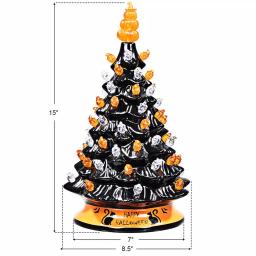 Costway 15 in. Black Ceramic Hand-Painted Halloween Tree with LED Lights and Pumpkin Top thumbnail 6