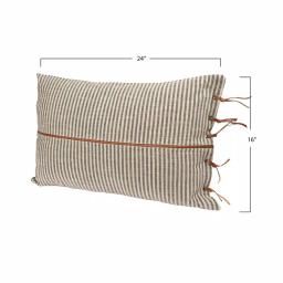 3R Studios Black & Beige Striped Cotton Ticking Lumbar Throw Pillow with Leather Trim, 24 x 16 in. thumbnail 5