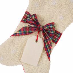 Glitzhome 12.5 in. White Dog Bone Shaped Christmas Stocking with Red Plaid Bow thumbnail 2