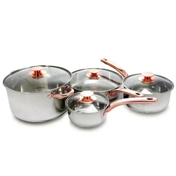 Sunbeam Ansonville 8-Piece Stainless Steel Cookware Set with Rose Gold Accents