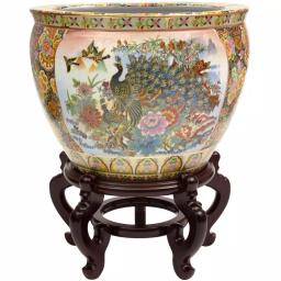 Unbranded Oriental Furniture 12 in. Famille Rose Porcelain Fishbowl with Hand-Painted Satsuma Design thumbnail 1