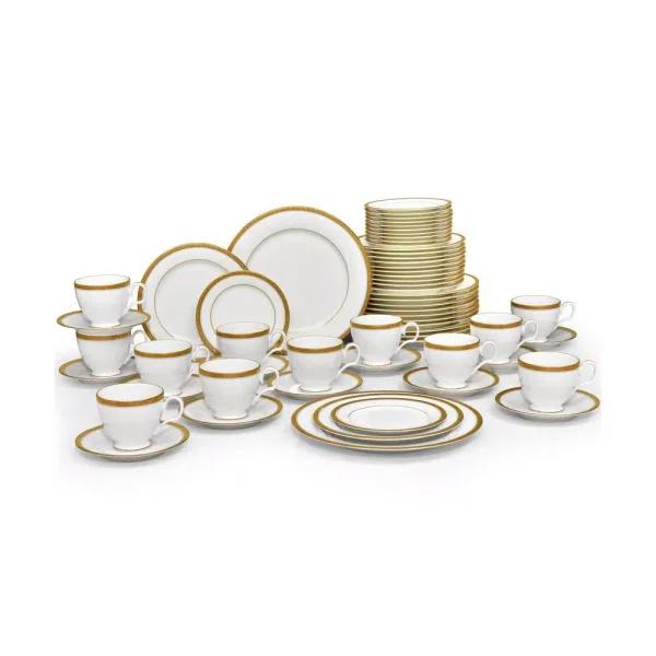 Noritake Charlotta Gold White Porcelain 60 Piece Dinnerware Set, Service for 12