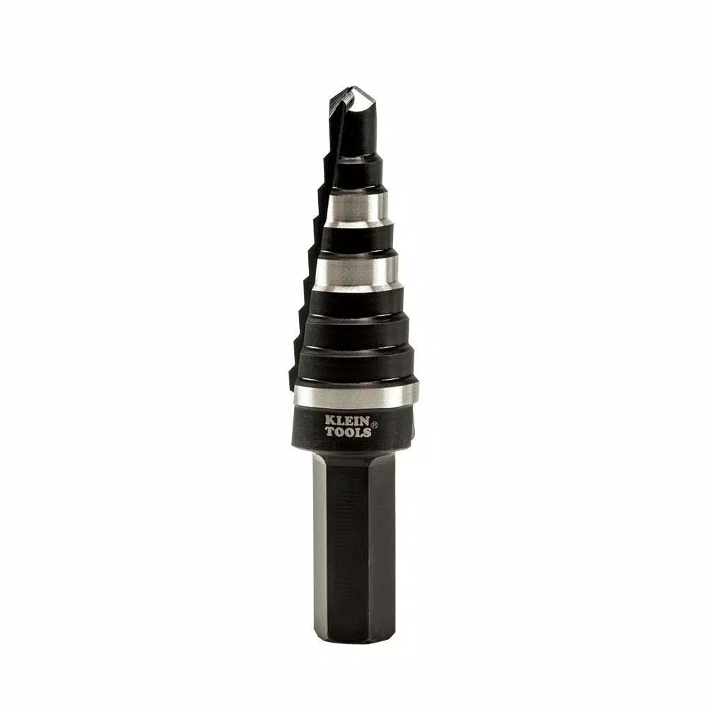 Klein Tools Double Fluted Step Drill Bit, 1/4 in. to 3/4 in., 3/8 in. Hex Shank, High Speed Steel