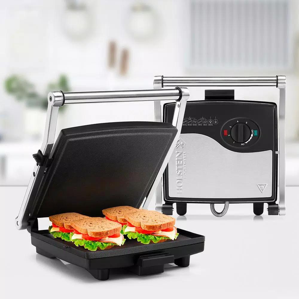 HOLSTEIN HOUSEWARES Holstein 4-Slice Stainless Steel Electric Griddle with Non-Stick Surface, 132 sq. in.