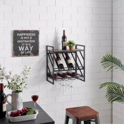 DANYA B 12-Bottle Black Wood Wall Mount Wine Rack with Stemware Organizer and Top Shelf thumbnail 4