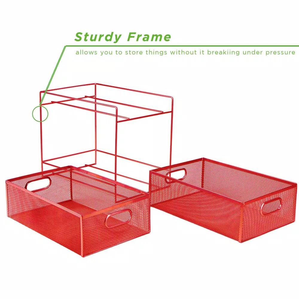 MIND READER 2-Tier Red Metal Mesh Utensil Caddy & Flatware Organizer