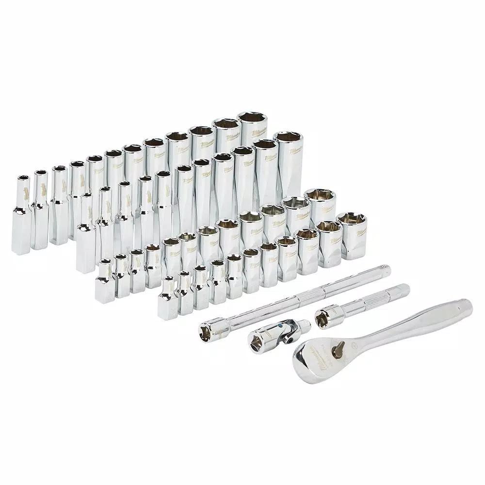 Milwaukee 64-Piece 1/4 in. Drive SAE/Metric Ratchet, Socket, and Combination Ratcheting Wrench Set