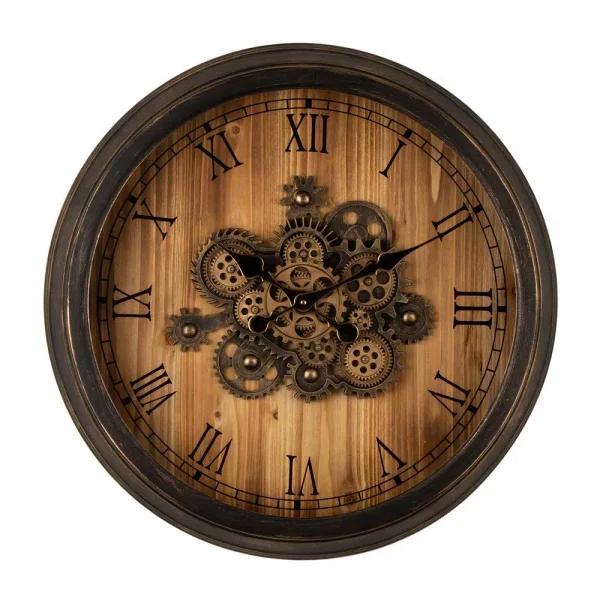 Glitzhome 27.76 in. Vintage Industrial Oversized Wall Clock with Moving Gears and Roman Numerals