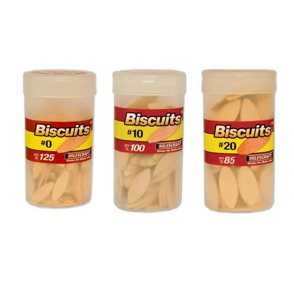 Milescraft Biscuits in a Bottle Woodworking Biscuit Bundle - Sizes #0, #10, #20