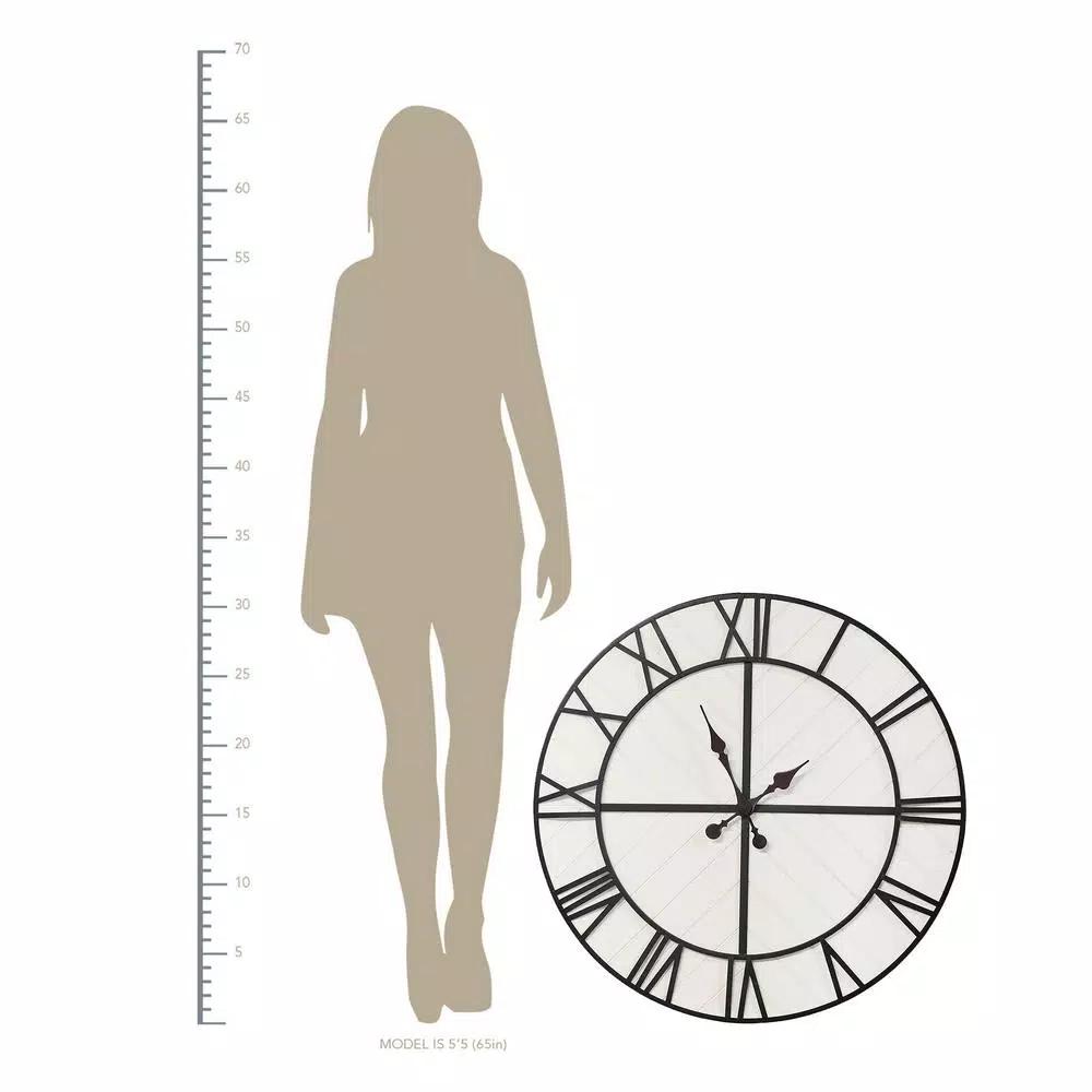 Stratton Home Decor Henry 31.5 in. Oversized Black and White Wood Wall Clock