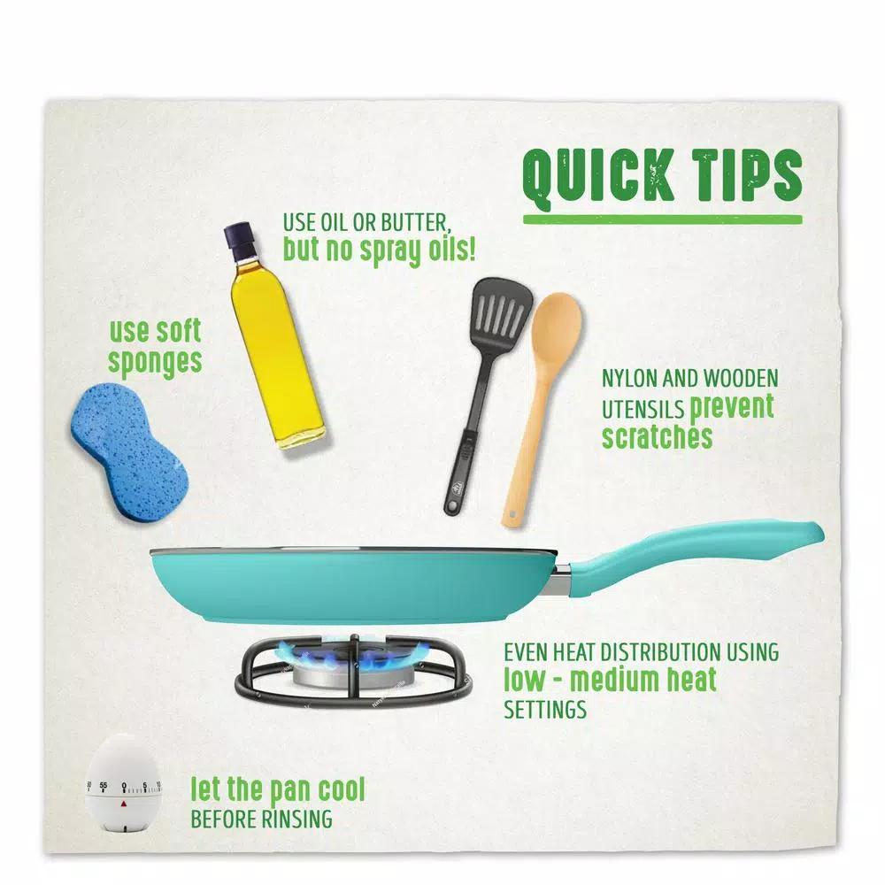 GreenLife Diamond 2-Piece Aluminum Ceramic Nonstick Frying Pan Set, Turquoise