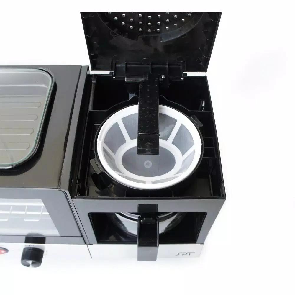 SPT 3-in-1 Breakfast Center 1450W Toaster Oven, Coffee Maker, and Griddle - Black and Stainless Steel