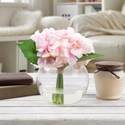 Pure Garden 7.5 in. Pink Hydrangea Artificial Floral Arrangement in Glass Vase thumbnail 1