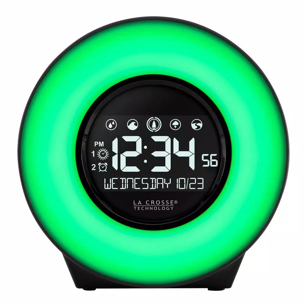 La Crosse Technology Mood Light Digital Alarm Clock with 5 Nature Sounds and USB Charging Port