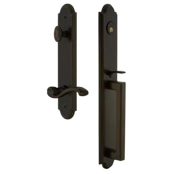 Grandeur Arc Timeless Bronze 1-Piece Door Handleset with D Grip and Portofino Lever