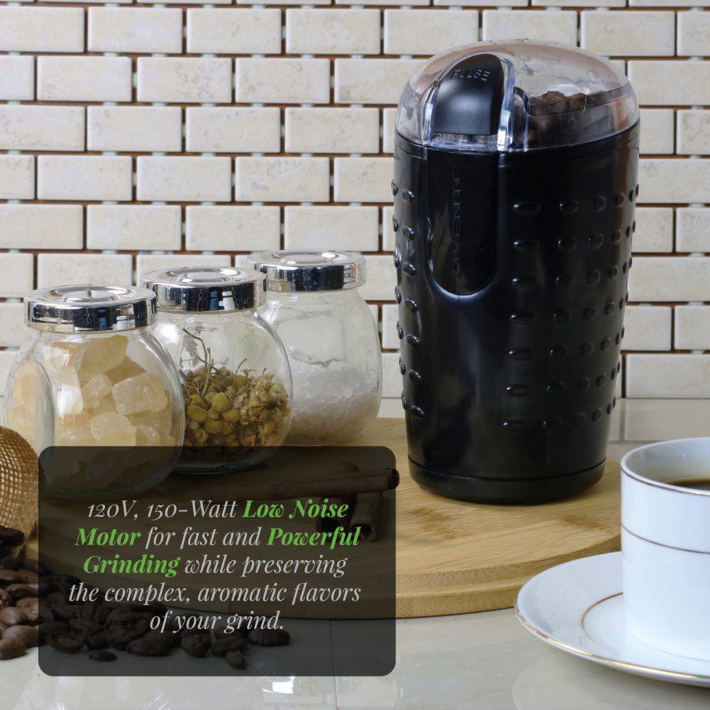 Ovente 150W Electric Coffee Grinder, Stainless Steel Blades, 2.5 oz Capacity, Black