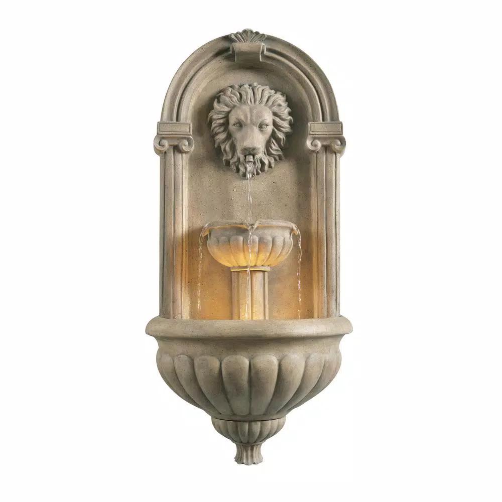 Kenroy Home Royal Resin Lionhead Wall Fountain - Sandstone Finish Mediterranean Outdoor Water Feature