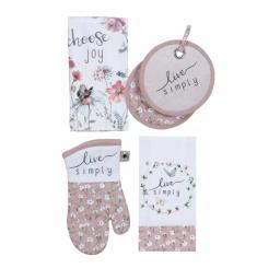 Kay Dee Lisa Audit Watercolor Floral Cotton Kitchen Textile Set - 4 Piece Blush Set thumbnail 1