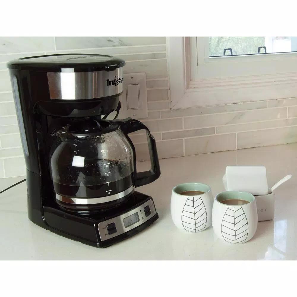 Total Chef 12-Cup Programmable Drip Coffee Maker with Glass Carafe, LCD Display, and Auto Shut-Off - Black/Silver