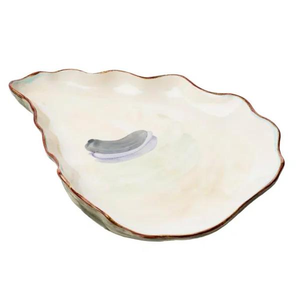 Abigails Seaside Ivory and Lavender Ceramic Oyster Platters, Set of 2