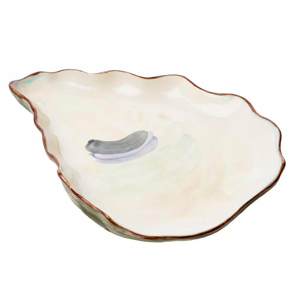 Abigails Seaside Ivory and Lavender Ceramic Oyster Platters, Set of 2