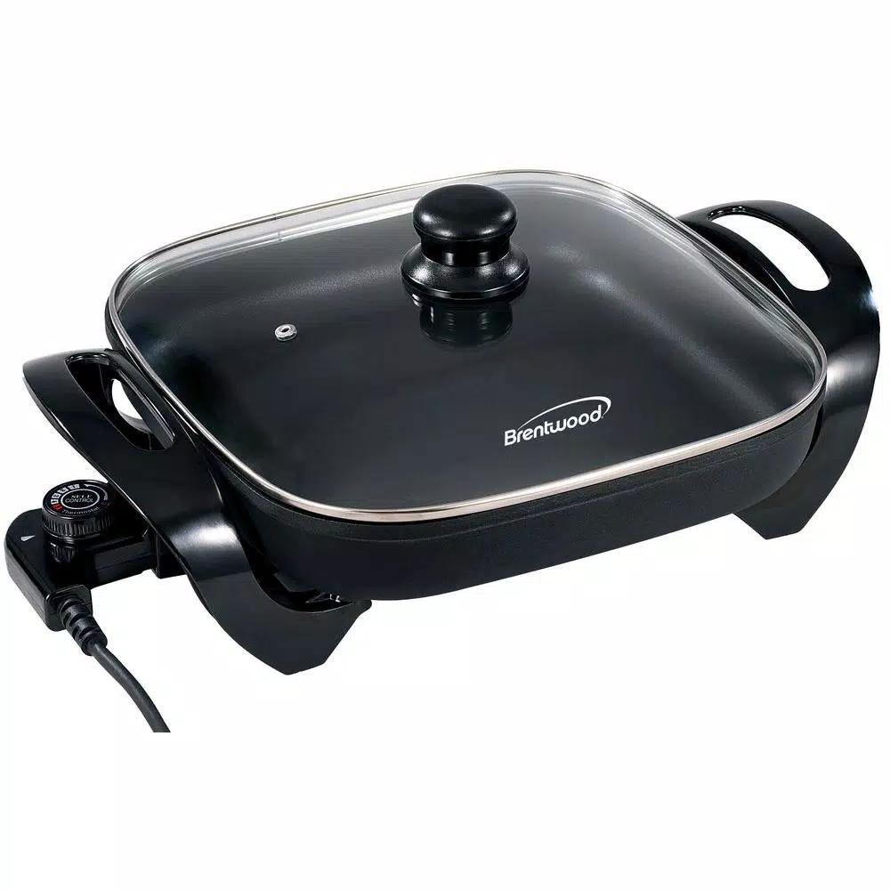 Brentwood 12 in. Black Non-Stick Electric Skillet with Tempered Glass Lid, 1300W