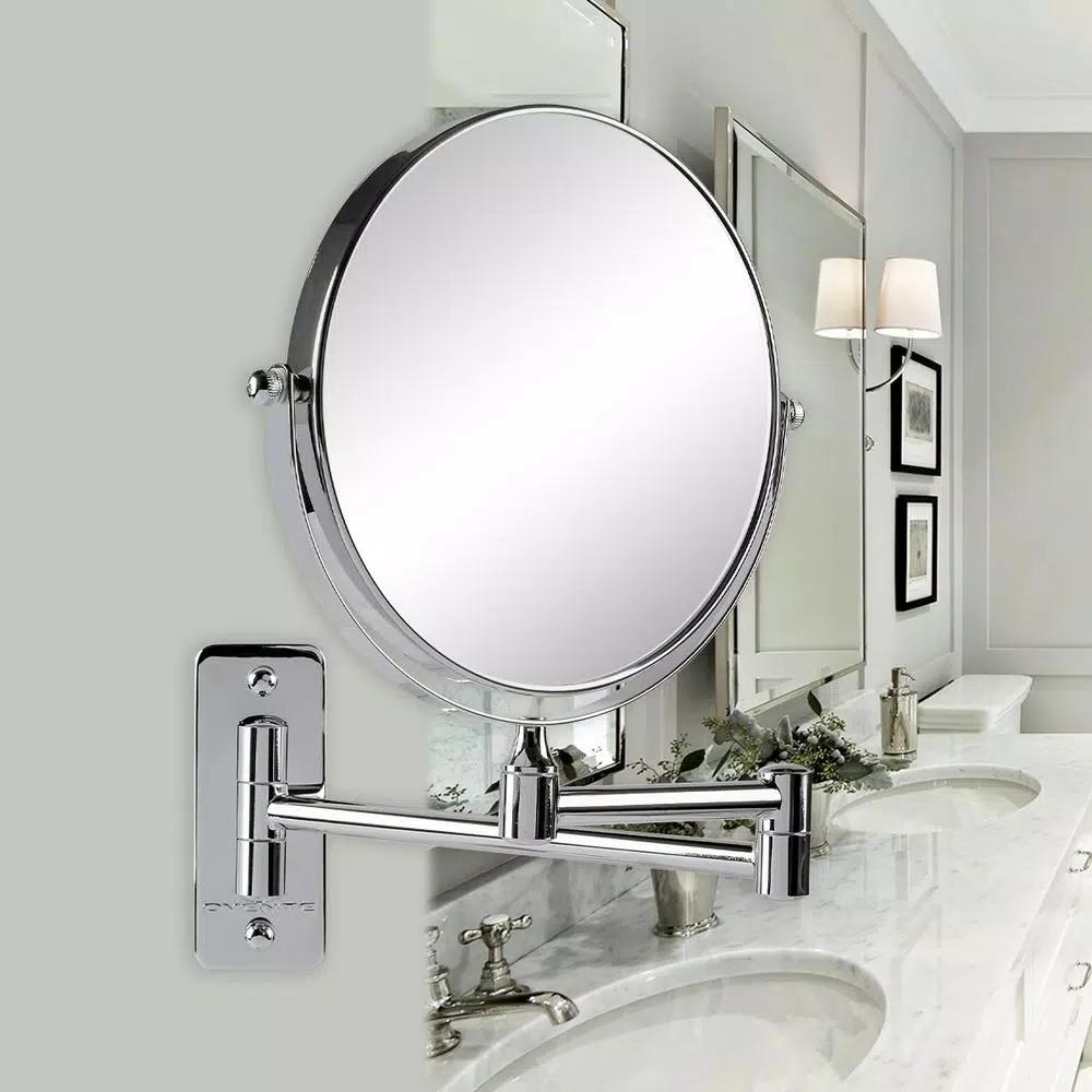 Ovente Wall Mounted Dual-Sided Makeup Mirror, 1x/10x Magnification, Polished Chrome