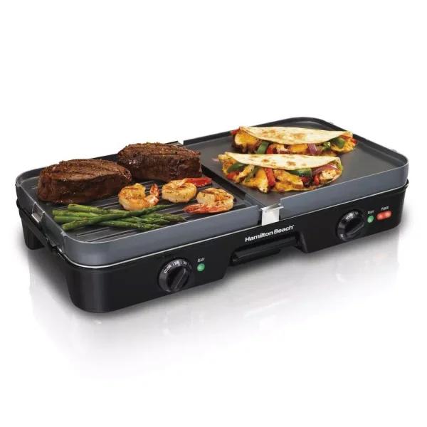 Hamilton Beach 3-in-1 Indoor Grill and Griddle, 180 sq. in. Nonstick Cooking Surface, Black