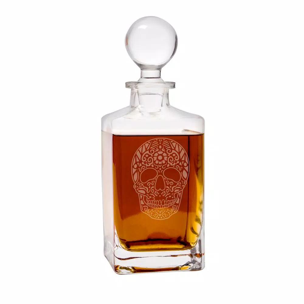 Cathy's Concepts 10 in. Sugar Skull 32 oz. Square Whiskey Decanter with Glass Domed Topper
