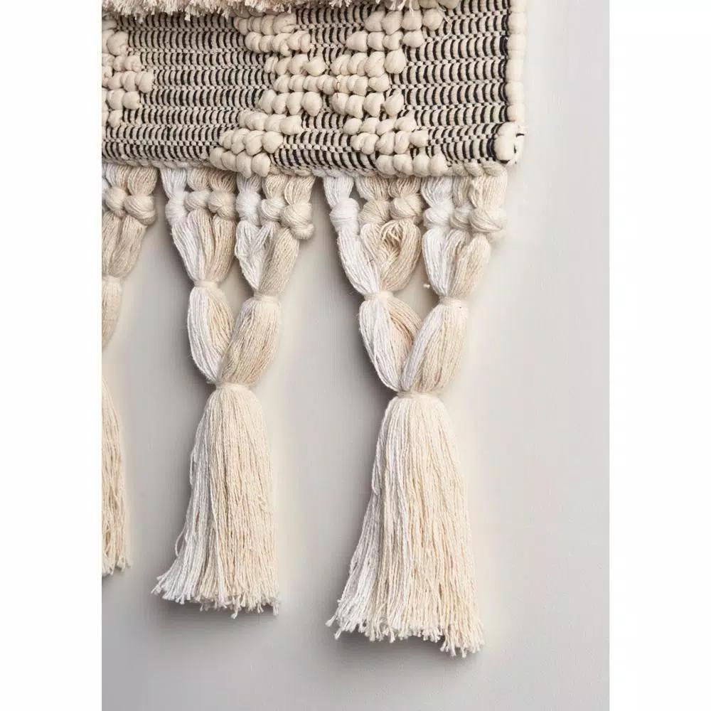 LR Home Bohemian Neutral Ivory Tasseled Wall Tapestry - Hand Woven Cotton Wall Hanging
