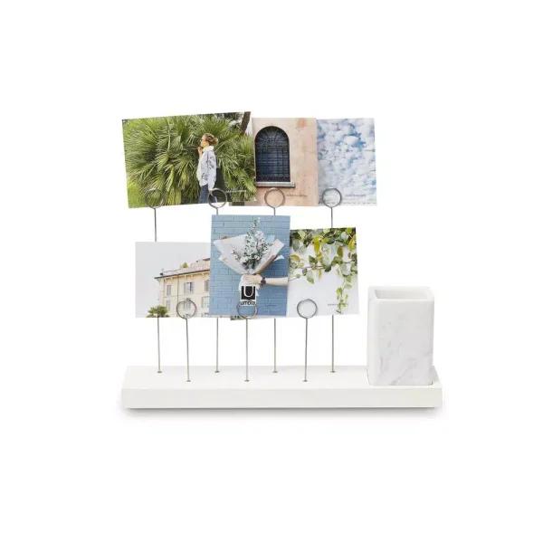 Umbra Gala White Photo Display with Walnut Wood Base and 7 Keyring Clips