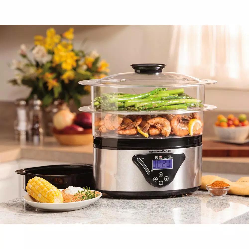 Hamilton Beach 22-Cup Digital Food Steamer and Rice Cooker, 5.5 Qt, Black