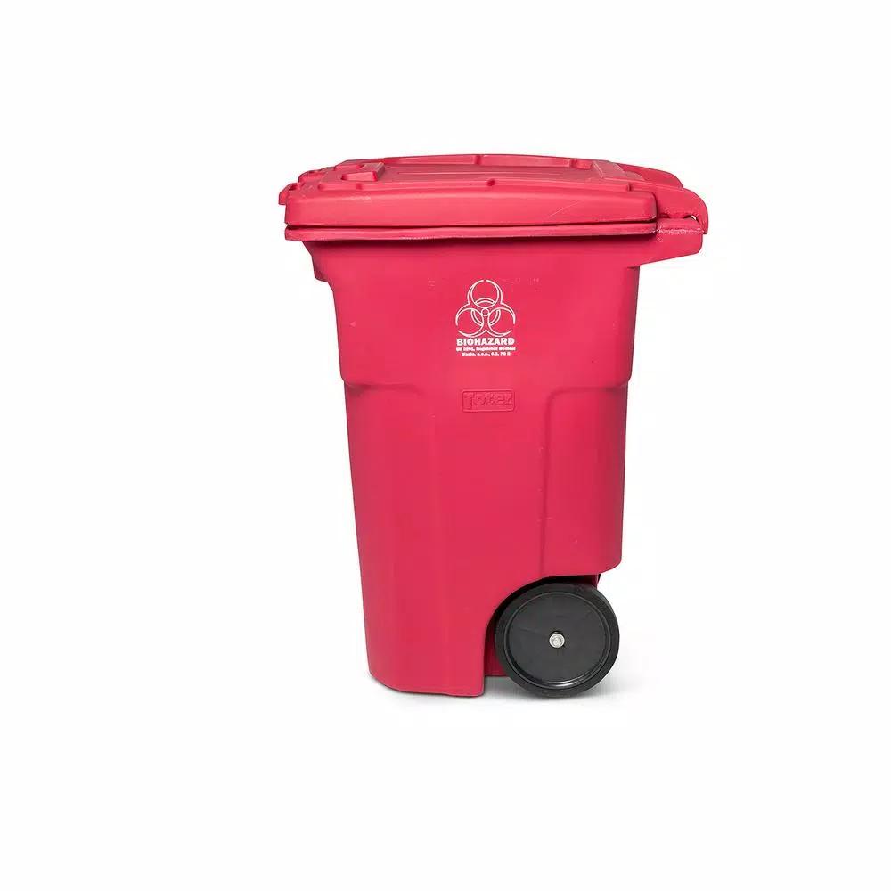 Toter 64 Gal. Red Hazardous Medical Waste Trash Can with Wheels and Locking Lid