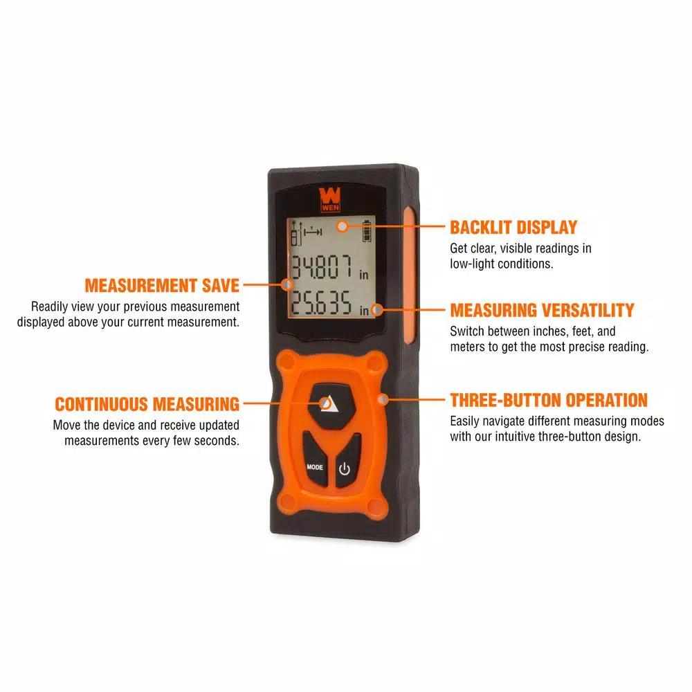 WEN 120-Foot Digital Laser Distance Measure with Backlit LED Screen