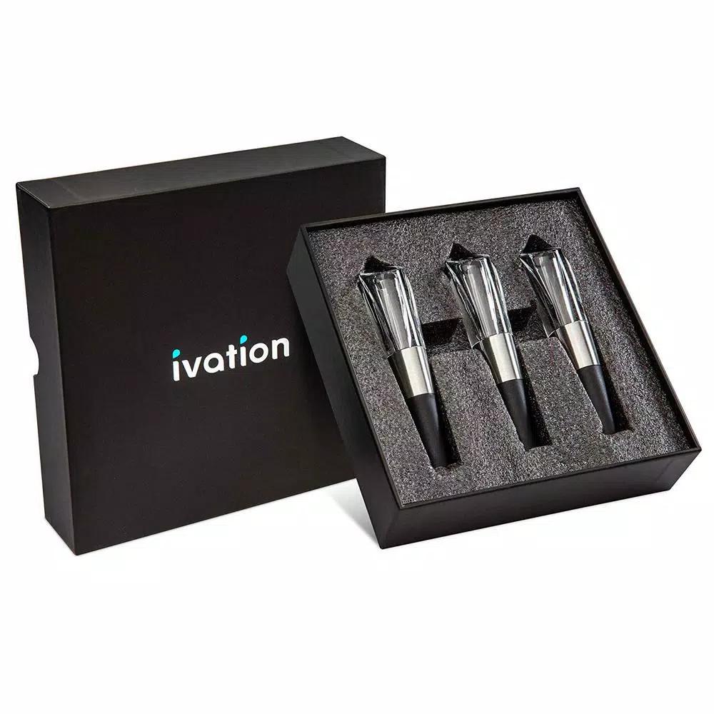 Ivation 3-Pack Clear Acrylic Wine Aerator and Preserver Set with Gift Box