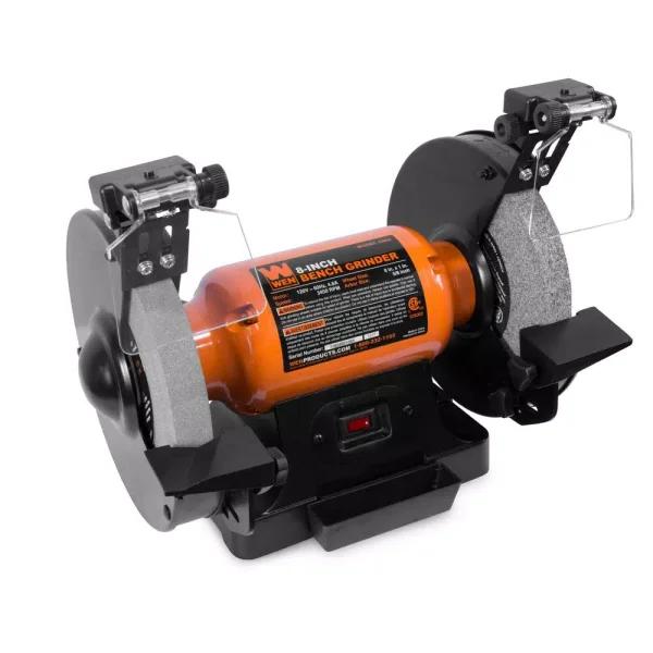 WEN 8 in. Bench Grinder, 4.8 Amp with LED Work Lights and Quenching Tray