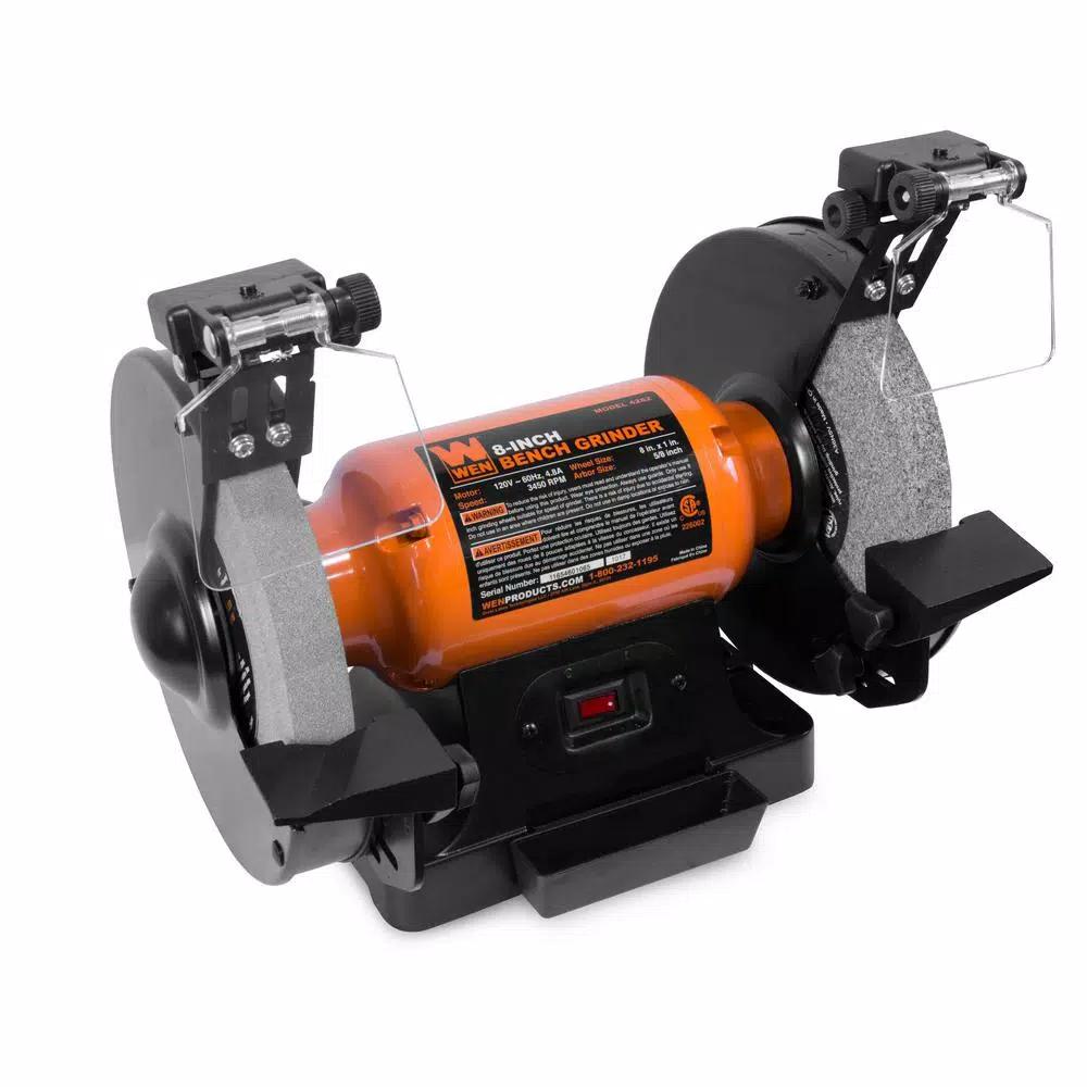 WEN 8 in. Bench Grinder, 4.8 Amp with LED Work Lights and Quenching Tray